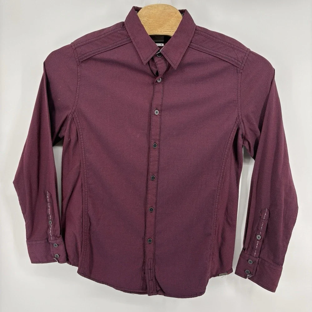 J.B. Holt Men's Large Maroon Standard Fit Long Sleeve Button Up Floral‎ Collar